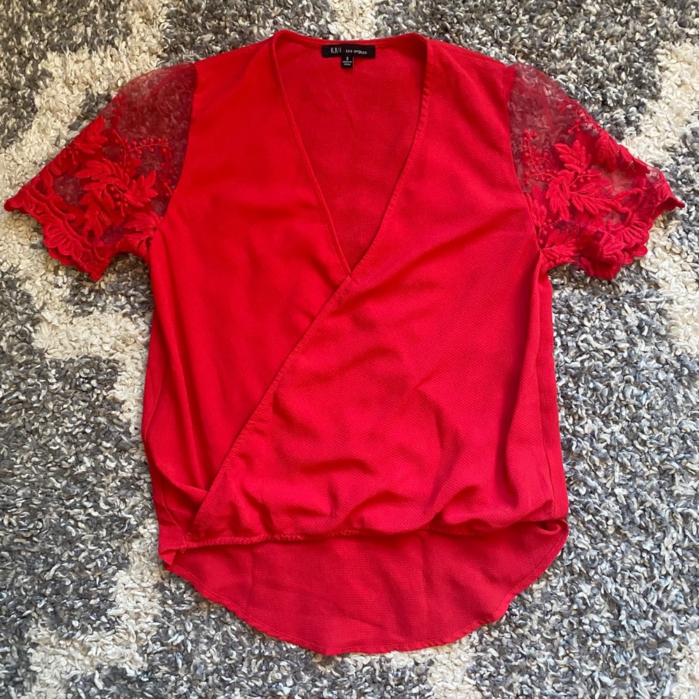 [SOLD] Wrap Blouse with Embroidered Sleeves